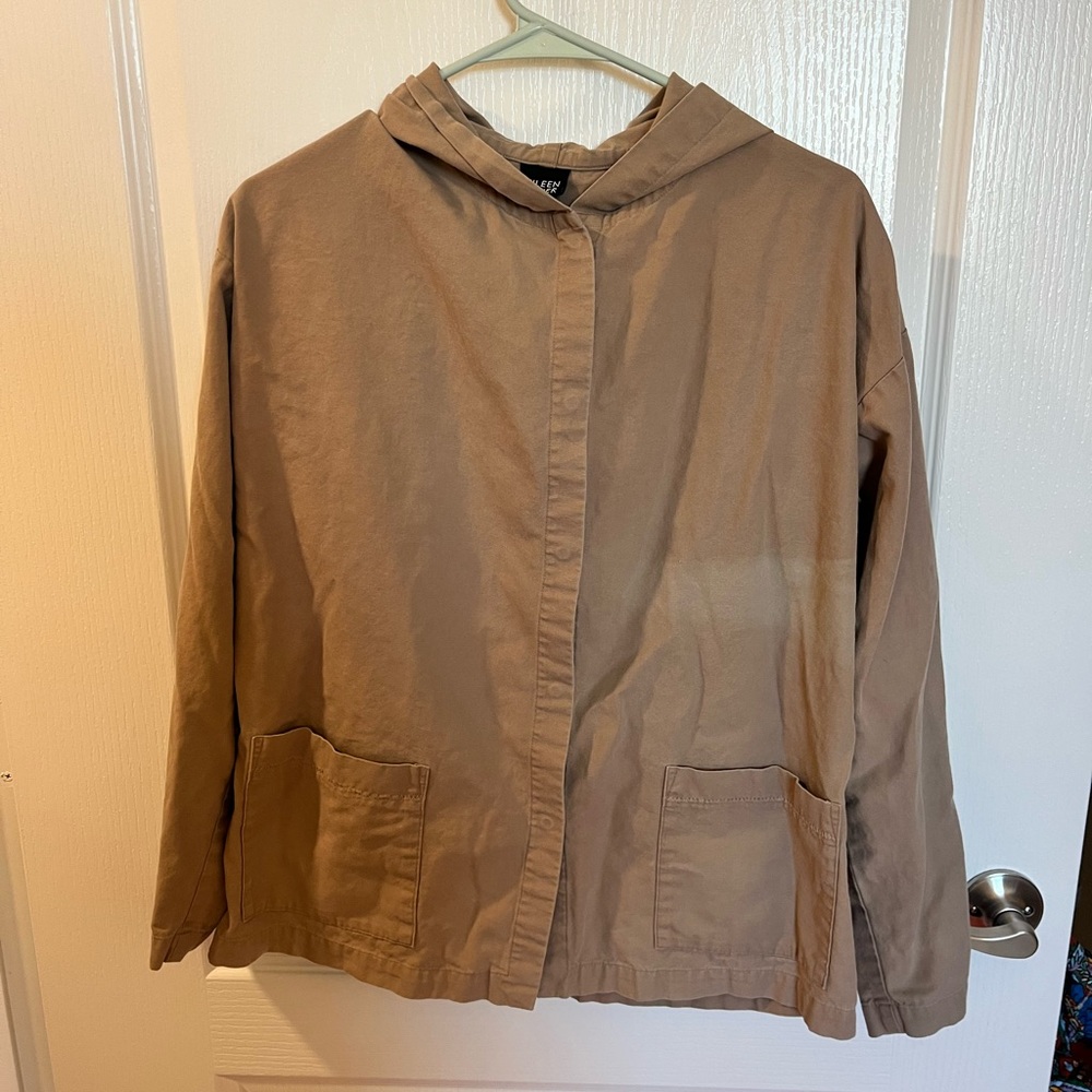 Eileen Fisher hooded shirt made of 100% cotton size small perfect for cozy fall